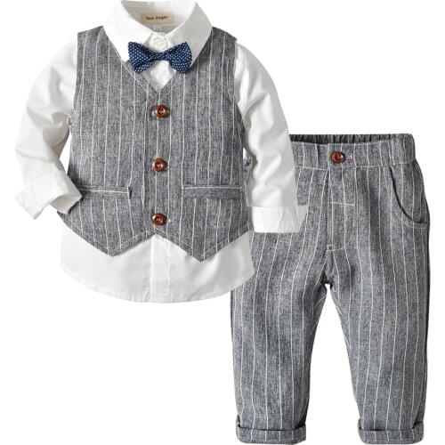 Boys Suits Blazers Clothes Suits For Wedding Formal Party Striped Baby Vest Shirt Pants Kids Boy Outerwear Clothing Set