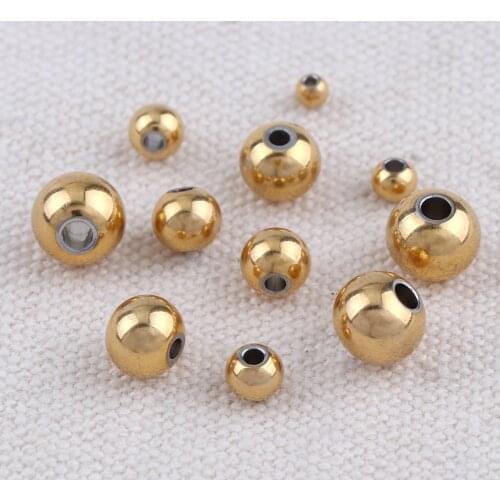 Gold Color Round Stainless Steel Smooth Ball Spacer Loose Beads For DIY Jewelry Making Bracelet Necklace Supplies