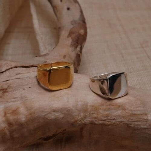 KSRA Vintage Gold Silver Color Wide Square Rings for Women Flat Geometric Adjustable Korean Ring Jewelry