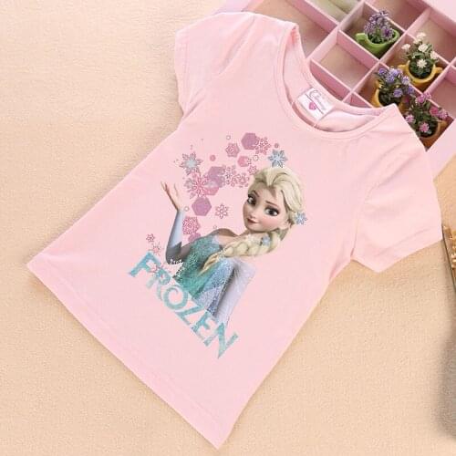 Summer Kids Clothes Pretty Frozen Elsa Anna Printed Short Sleeve T Shirt Fashion Teenagers Girls Tops Little Children Costume