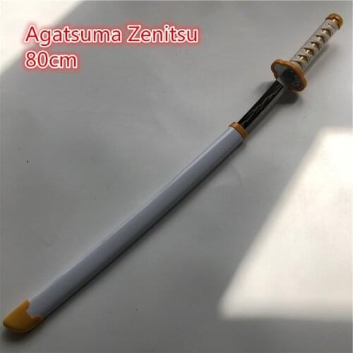 Kimetsu no Yaiba Sword Weapon Demon Slayer Agatsuma Zenitsu Cosplay Sword 1:1 Anime Ninja Knife wood toy 80cm