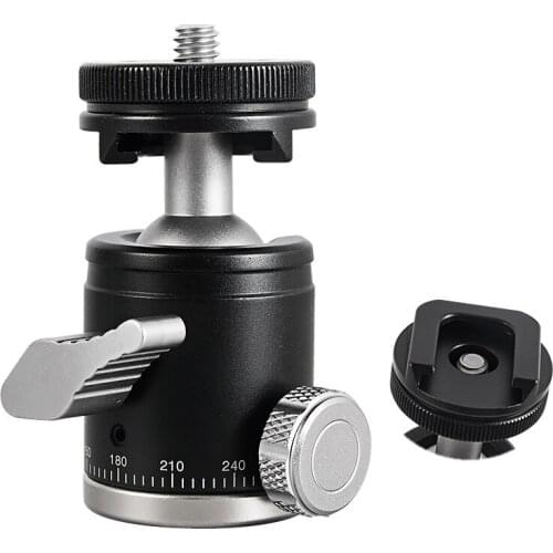 Mini Aluminum Tripod Ballhead Monopod Head 360 Panoramic Head with 1/4'' Screw and Cold Shoe Mount Adapter for Dslr Camera Flash