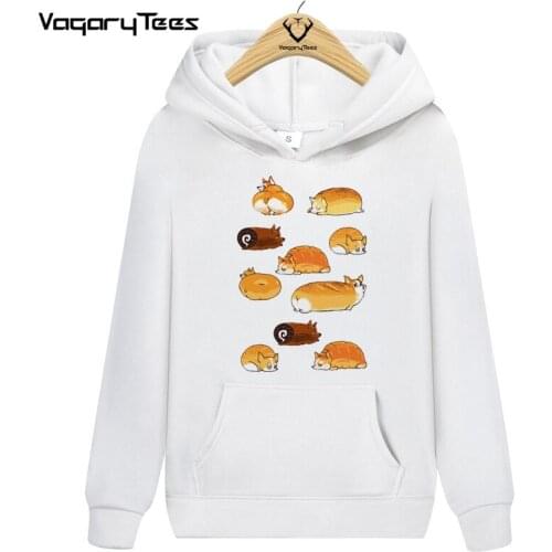 Fashion Brand Hoodies Orange corgi print Men Autumn Unisex Casual Hoodies Sweatshirt funny Bread Corgi dog pugs design Anime