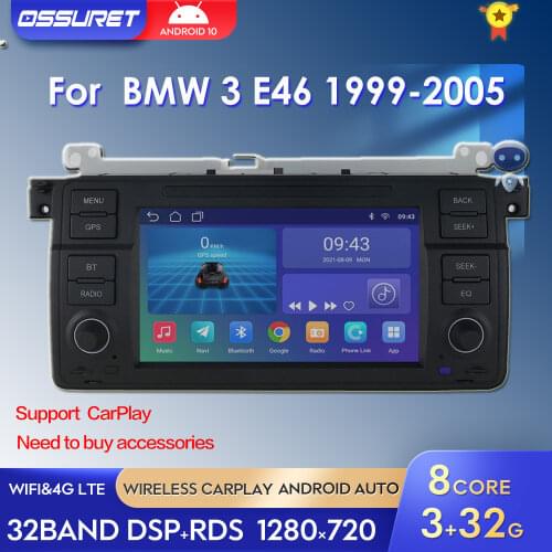 Android 10 Car Auto Radio GPS Navigation Multimidia Player For BMW 3 E46 Rover 75 MG ZT 1999-2005 1Din Stereo 1080P BT WIFI TPMS