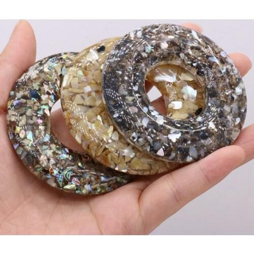 Natural Shell Seashells Gravel Pendant Circular Resin 70x70mm for DIY Jewelry Making Necklace Accessories High Quality Gift