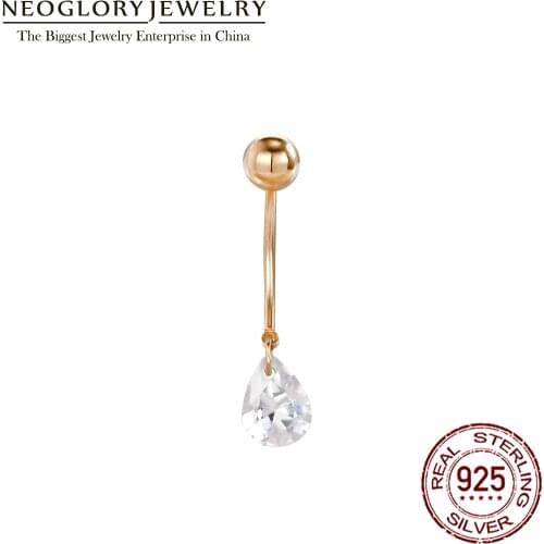Neoglory S925 Zircon Transparent Water Drop Belly Button Rings For Women Body Piercing Shining White Navel Jewelry New Hot Gift