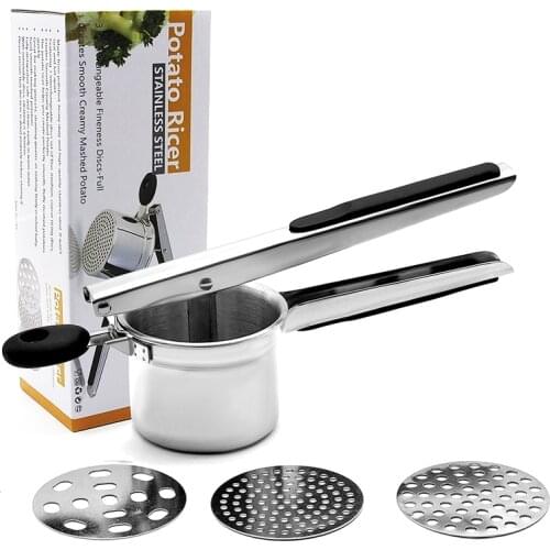 New Stainless Steel Potato Ricer Rammer Set with 3 Discs Fruit Vegetable Masher Juicer Squeezer Food Press Machine Kitchen Tools