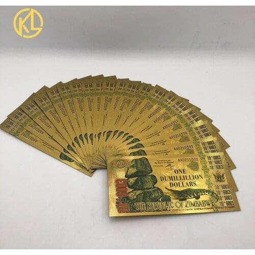 New type colored ONE DUMILLILLION DOLLARS Gold Zimbabwe Dollars banknote Running Consecutive serial numbers for nice gift