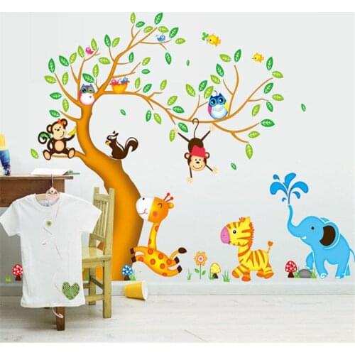 Wallpaper Creative Cute Cartoon Animal Removable Tree Stickers Decor Baby Monkey Wall Animals Decal Room Kids Nursery