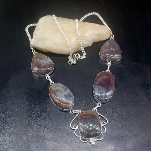 Gemstonefactory Jewelry Big Promotion Unique 925 Silver Natural Lovely Ocean Jasper Women Chain Necklace 50cm 202101488