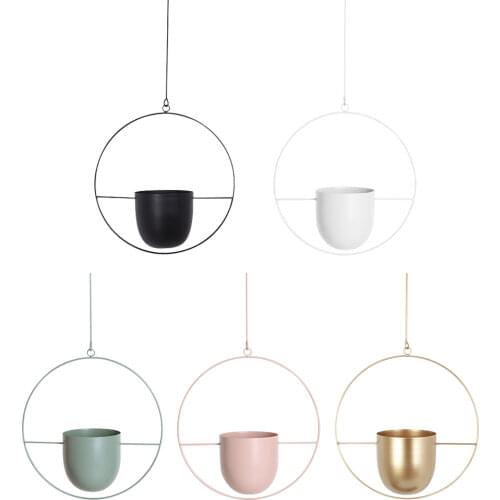 Nordic Hanging Metal Iron Plant Flower Pots Holder Garden Balcony Succulent Wall Mount Hanger Swinging Basket Bedroom Decoration
