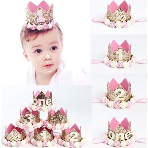 MIXIU 1pcs Children Crown Headbands Kids Rose Flower Number Hairbands Girl Birthday Party Headwear Kids Gifts Hair Accessories