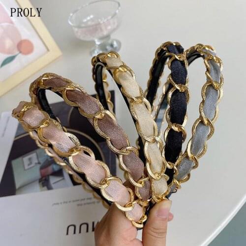PROLY New Fashion Women Headband Thin-edged Alloy Chain Hairband Fresh Classic Headwear For Adult Hair Accessories Autumn