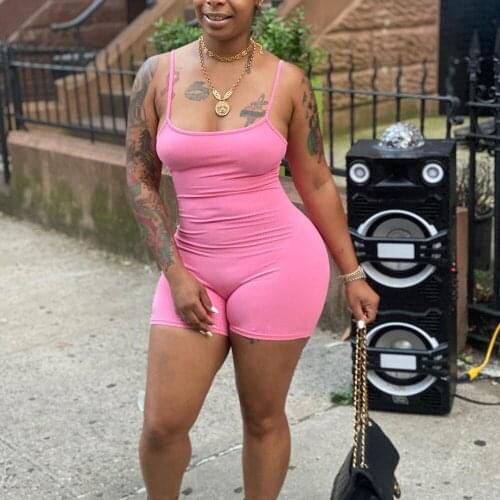 Simple Solid Skinny Spaghetti Strap Sleeveless Short Playsuit Summer Clothes for Women Classic Bar Club Bodysuit Body Femme