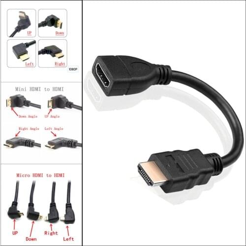 Right-angle 90 Degree Mini Micro HDMI Male to HDMI Female Converter Adapter Cable Converter Adapter HDTV Connector