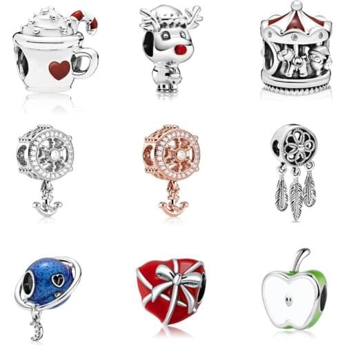 Cute charms deer pumpkin car reindeer bead fit pandora bracelet diy bangle pendant jewelry for women Christmas gift