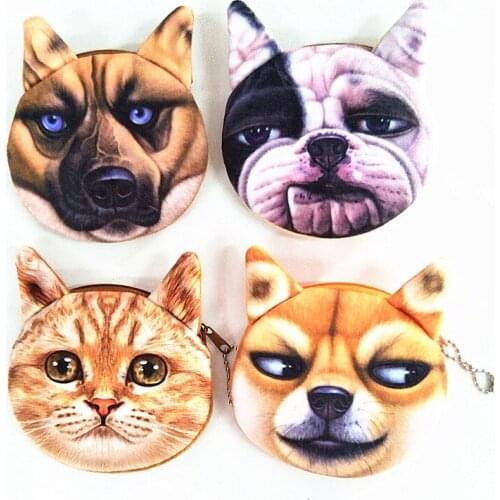 M250 Cute Women Purses Strange Expression 3D Dog Cat Plush Zero Coin Bag Wallet