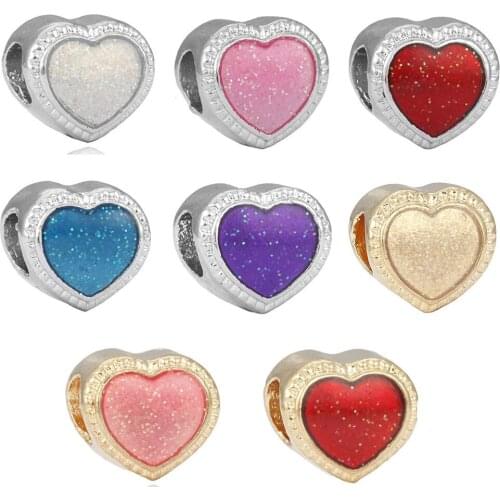 Sweet Heart-shaped Drop Oil Sequins Pendant DIY Beads Suitable for Original Pandora Charm Bracelet Ladies Jewelry Making Gift