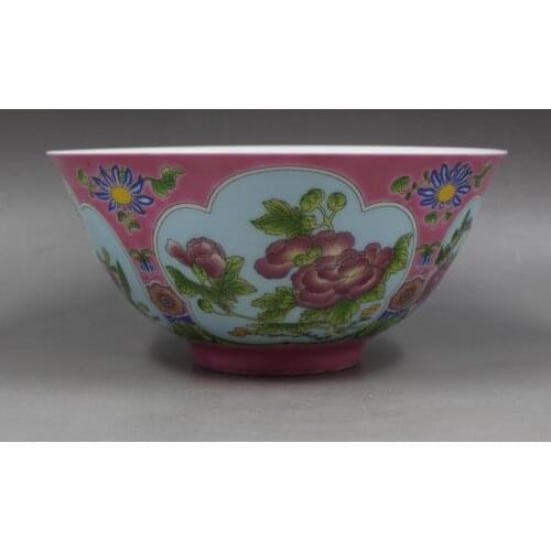 Kangxi pink enamel flower bowl antique porcelain home furnishing antiques collection