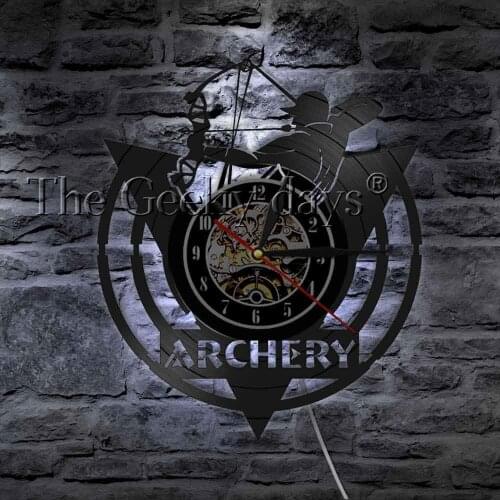 Archery Club Vinyl LP Record Wall Clock Retro Sports Archery Accessories Bowhunter Archers Coach Home Decor Clock With Backlight