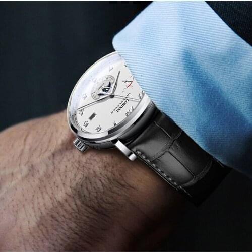 Switzerland LOBINNI Men Watch Luxury Brand Automatic Mechanical Mens Moon Phase Wristwatches Sapphire Leather Seagull Movement