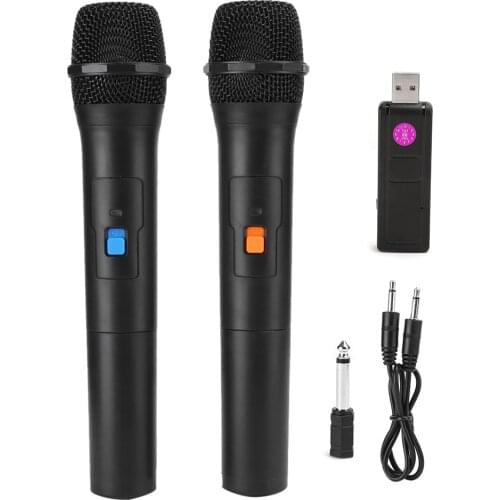 V16U Universal Wireless Microphone 2 In 1 VHF Universal USB Receive Handheld Mic Black(One For
