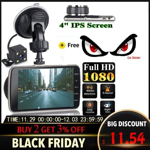 4" IPS Dash Cam Dual Lens Full HD Night Vision Car DVR Driving Recorder Front+Rear Video Recorder G-sensor Parking Mode