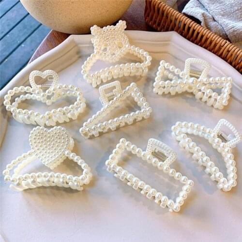 Women Girl Fashion Hair Claw Geometric Imitation Pearl Hairpin Crab Retro Heart Shape Crystal Hair Clips Hair Accessories