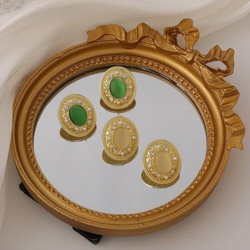 Vintage Green Color Opal Stone Stud Earrings for Women 2021 New Trendy French Style Piercing Earring Korean New Design Jewelry