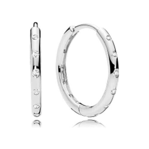925 Sterling Silver Female Hoop Pandora Earrings Jewelry for Women Simple Round S925 Silver Jewelry Gift for Party