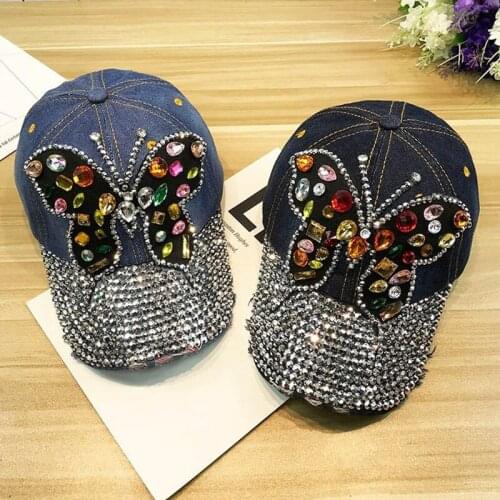 WomenS Rhinestone Hats Luxury Female Baseball Cap Bling Diamond Cap Swag Casquette Girl Snap Back Gorras Summer butterfly hat