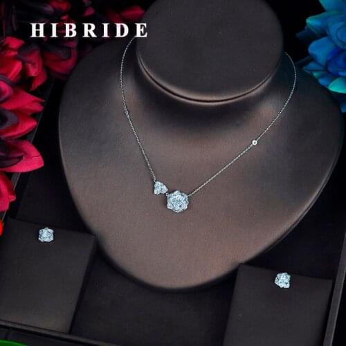 HIBRIDE Classic Flower Pendant Jewelry Sets For Women Dress Accessories Pendientes Luxury Jewelry Set Aretes de mujer N-625