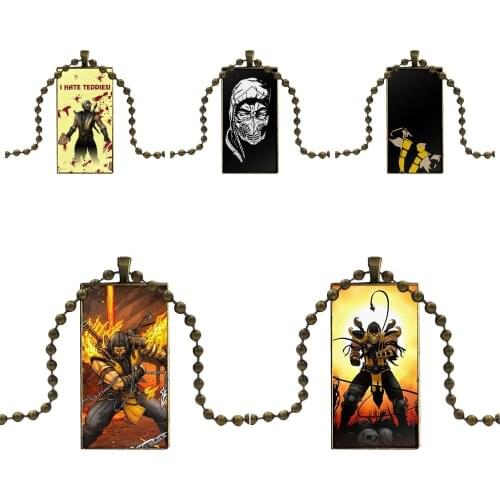 For Women Handmade Girls Necklace Fashion Long Chain With Rectangle Necklace Jewelry Scorpion Cartoon Mortal Kombat