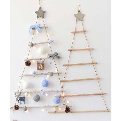 1pcs Kid DIY Christmas Tree Wooden Hanging Ornaments with Star and Rope Xmas Tree Creative Decoration for Wall Christmas Trees