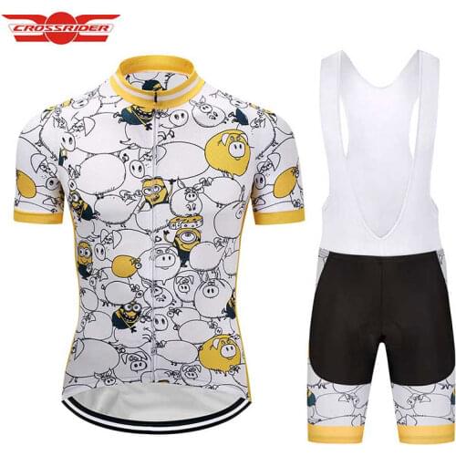 Crossrider 2021 Funny Mens Short Sleeve Cycling Jersey Set Cartoon Bike wear Clothes Maillot Culotte Bicycle clothing gel suit