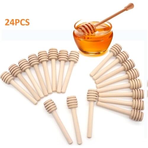 24pcs Stir Bars Long Handle Wood Honey Spoons Mixing Sticks Honey Mixing Handle Jar Spoon Household Kitchen Accessories