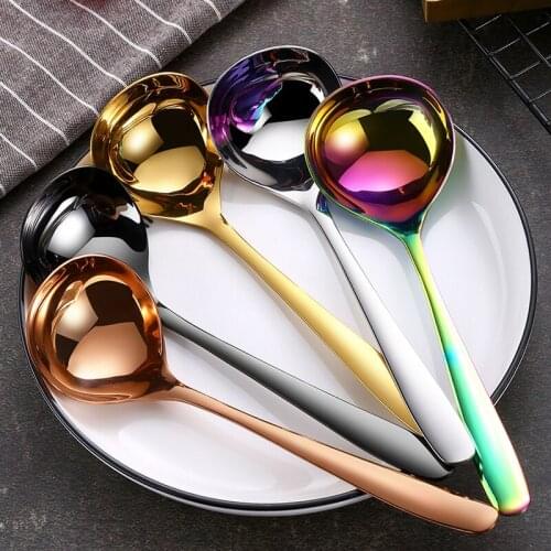 304 Stainless Steel Soup Spoon Thickened Table Long Handle Spoon Gold Silver Rice Porridge Dinner Tableware Restaurant Supplies