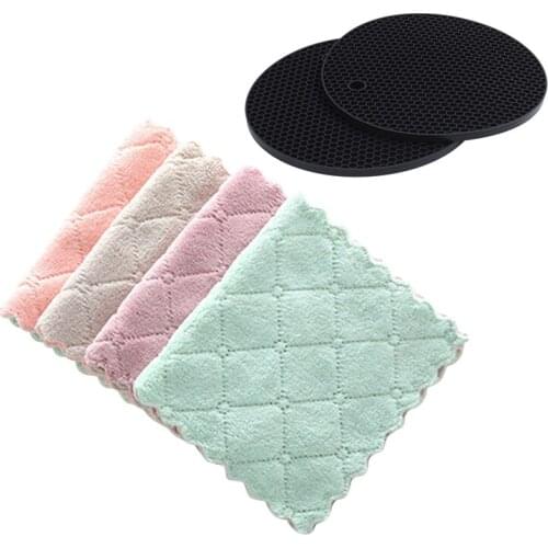 Promotion! 2PCS Silicone Coasters Pot Holder Cup Mat with 10PCS Super Absorbent Microfiber Kitchen Dish Cloth