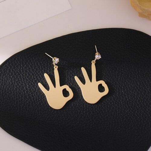 10 pair / lot Costume Jewelry accessories gold metal hand gesture ok earrings