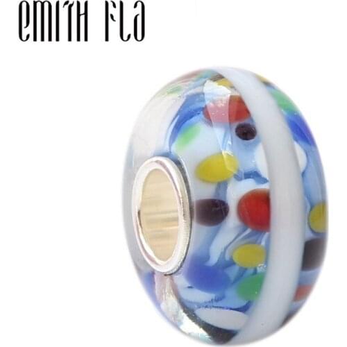 100% 925 Sterling Silver Large Hole Colorful Point Glass Murano European Charm Beads DIY Fit Brand Bracelet Jewelry