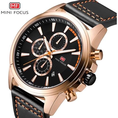 MINIFOCUS Brand Men Quartz Watch Genuine Leather Waterproof Analog Watches Male Date Clock Fashion Mens Business Wristwatches
