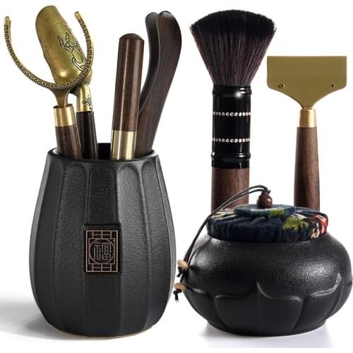 Tea Ceremony Six Gentlemen Suit Kungfu Tea Set Bamboo Tea Tray Accessories Black Sandalwood Solid Wood Tea Art Decoration