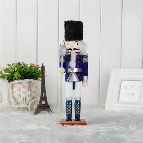 Handpainted 30cm Wooden Costume Nutcracker King Soldier Figures Figurine Home Ornaments Kids Christmas Gift Blue