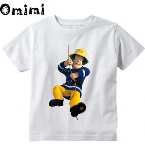 Childrens Cartoon Fireman Sam Printed T Shirt Kids Great Casual Short Sleeve Tops Boys and Girls Cute T-Shirt