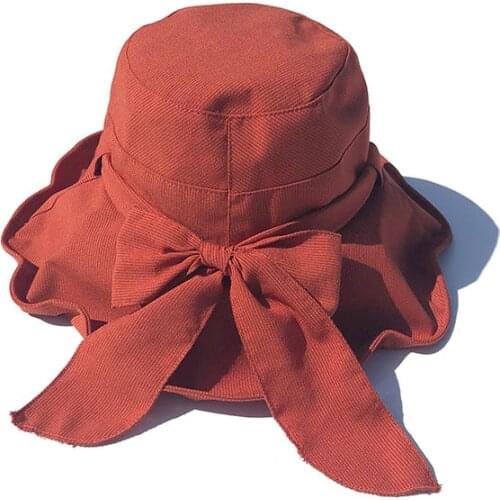 Womens Sea beach vacation leisure sunscreen hats for girls summer 100%Cotton sun hat Visor Temperament Womens bucket hat Gril