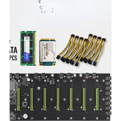 D37 Mining Motherboard Expert BTC 8 GPU Bitcoin Crypto Ethereum Mining With Power Cable 8GB DDR3 RAM 128GB mSATA SSD VGA HDMI
