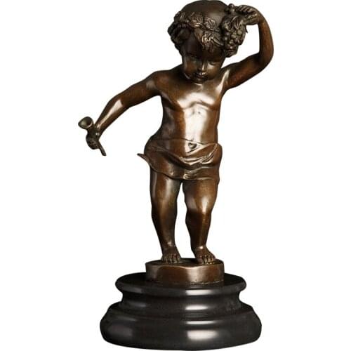 DS-281 Bronze Handmade Happy Boy Dance Sculpture Kids Statue Bronze Green Vintage Western Art Figurine for Home Decoration
