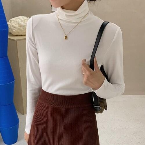 WWENN T-Shirt Women Casual Turtleneck Long Sleeve Korean Basic Cotton Tshirt Top Womens Clothing Autumn Winter T Shirt Femme