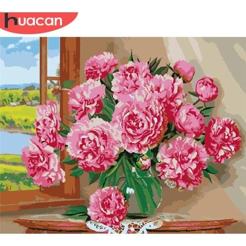HUACAN DIY Pictures By Number Kits Home Decor Painting By Numbers Peony Flower Drawing On Canvas HandPainted Art Gift