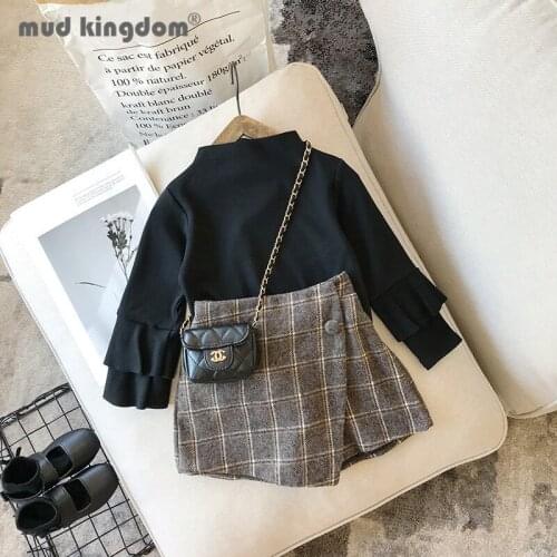Mudkingdom Girls Plaid Skorts Elastic Waist Irregular Button Above Knee Skirt Shorts for Toddler Spring Autumn Children Clothing